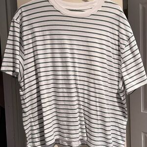 Abercrombie & Fitch White and Green Striped Tee